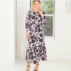 NWT Who What Wear purple Floral Print Puff Long Sleeve Dress
